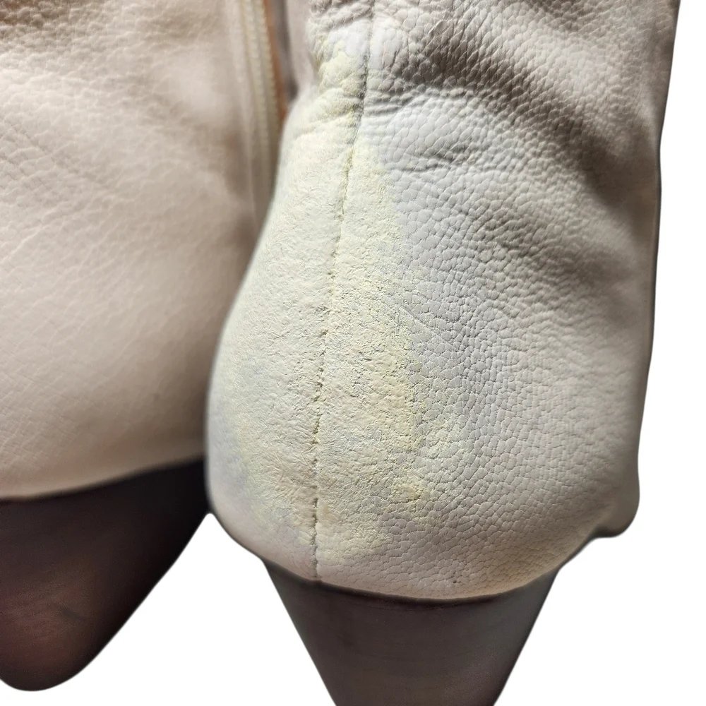 FRANCO SARTO Amsterdam Ivory Leather Ankle Wedge Booties Mod White Luxury‎ 8.5